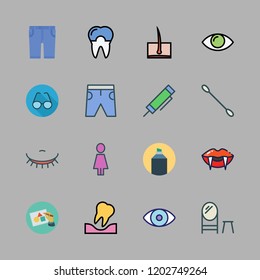 makeup icon set. vector set about vampire, woman, short and cotton swab icons set.