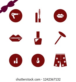 makeup icon. makeup vector icons set nail polish, mascara brush, lips and lipstick