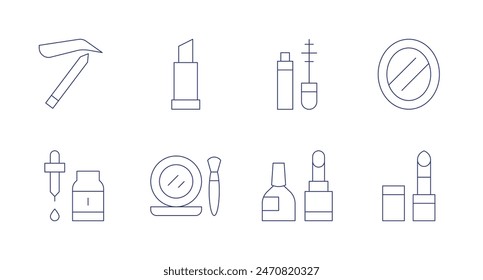 Makeup icons. Editable stroke. Containing dropper, eyebrowpencil, lipstick, makeup, mascara, mirror.