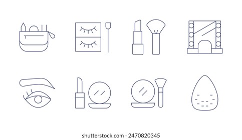 Makeup icons. Editable stroke. Containing cosmeticbag, eyebrow, eyelashes, lipstick, makeup, mirror, sponge.