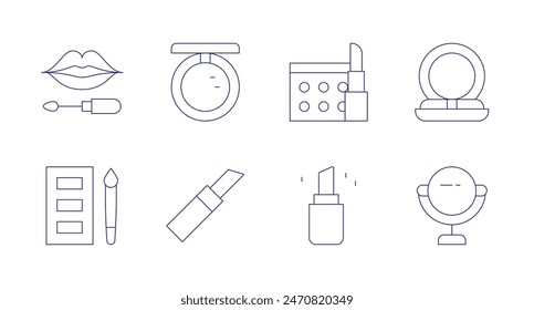Makeup icons. Editable stroke. Containing contouring, foundation, lipstick, makeup, mirror, powder.