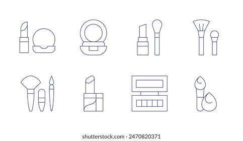 Makeup icons. Editable stroke. Containing brush, cosmetics, lipstick, makeup, powder, sponge.