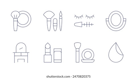 Makeup icons. Editable stroke. Containing brush, cosmetics, dressingtable, makeup, mascara, mirror, sponge.