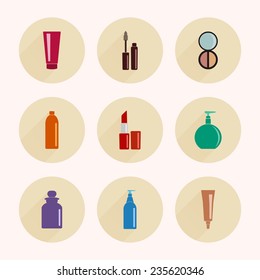 Makeup icons in flat style. Vector illustration on makeup theme.