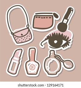 makeup icons over brown background. vector illustration
