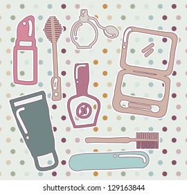 makeup icons over dots background. vector illustration