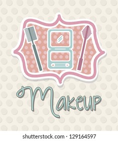 makeup icons over dots background. vector illustration