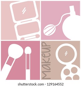 makeup icons over squares background. vector illustration
