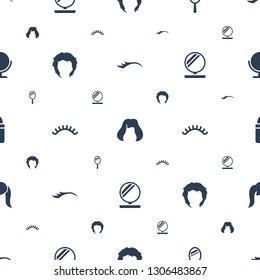 makeup icons pattern seamless white background. Included editable filled eyelashes, hairstyle, mirror, powder, lipstick icons. makeup icons for web and mobile.