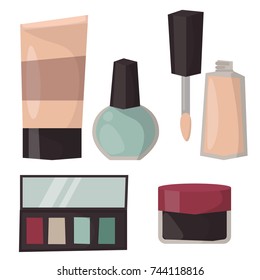 Makeup icons perfume mascara care brushes comb faced eyeshadow glamour female accessory vector.