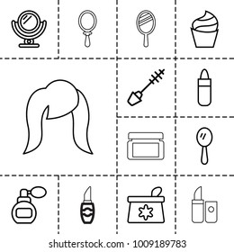 Makeup icons. set of 13 editable outline makeup icons such as perfume, mirror, lipstick, cream, make up bag, mascara, cream box