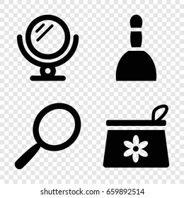 Makeup icons set. set of 4 makeup filled icons such as mirror, spa bag