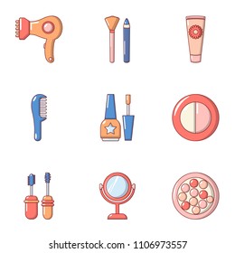 Makeup icons set. Cartoon set of 9 makeup vector icons for web isolated on white background