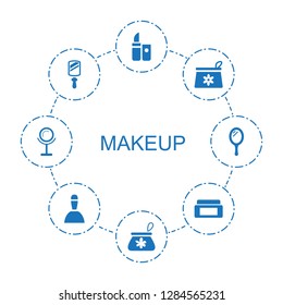 makeup icons. Trendy 8 makeup icons. Contain icons such as lipstick, make up bag, mirror, cream box, spa bag. makeup icon for web and mobile.