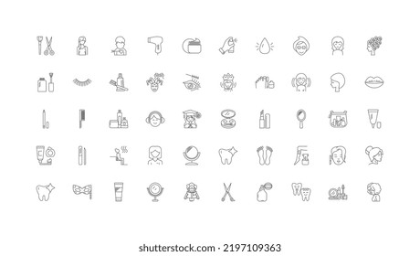 Makeup ideas, linear icons, line signs set, vector collection