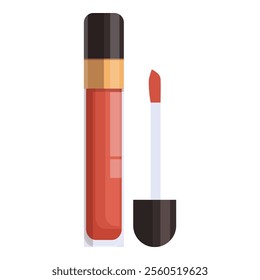 Makeup illustration featuring red lip gloss with the applicator pulled out and ready to use