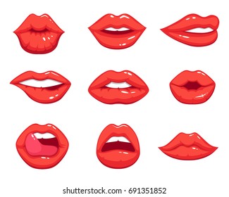 Makeup illustrations in cartoon style. Beautiful smiling sexy female lips