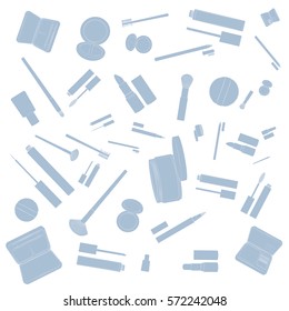 Make-up illustrations pattern. Blue images, white background. Vector