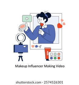 Makeup Influencer Making Video Flat Style Design Vector illustration. Stock illustration