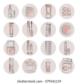 Makeup items. Hand drawn vector.