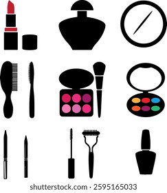 makeup kit. cosmetic set. facial care woman. beauty and fashion. cream, perfume. flat style icons isolate. Cosmetics Icons.