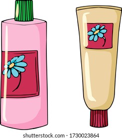 conjunto de doodles de kit de maquillaje, crema, champú