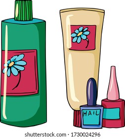 makeup kit doodles set, cream, shampoom, nail polish