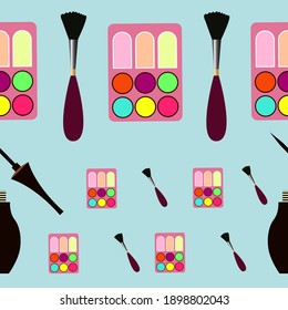 makeup kit and eye liner seamless repeat vector pattern