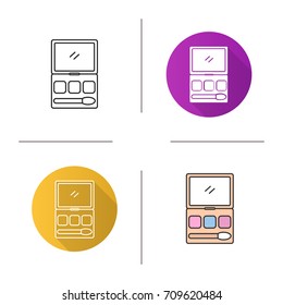 Makeup kit icon. Flat design, linear and color styles. Powder, rouge, blusher. Isolated vector illustrations