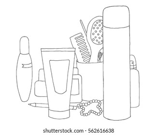 Makeup kit. Personal care. Set's Skin Care for women. Beauty make up collection vector