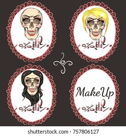 Makeup lessons from the skull. The skull made a make-up. A lot of makeup.