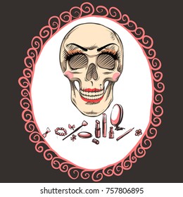 Makeup lessons from the skull. The skull made a make-up. 