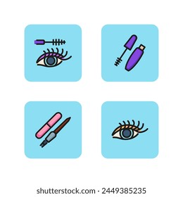 Makeup line icon set. Applying mascara, eye line, nail file and cuticle pusher. Beauty concept. Can be used for topics like cosmetic products, cosmetology, perfection