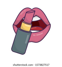 makeup lips and lipstick icon on white background vector illustration