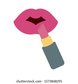 makeup lips and lipstick icon on white background vector illustration