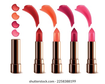 Makeup lipstick set with beauty and fashion symbols realistic isolated vector illustration