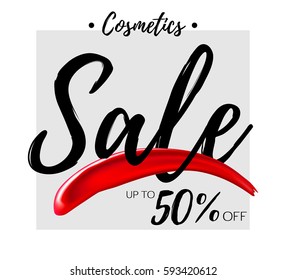 Makeup lipstick smear cosmetics sale concept. Good for ads flyer poster banner design.