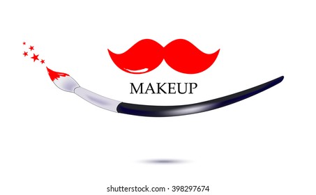 Makeup logo. Makeup brush. Creative design for card, web design background, book cover.