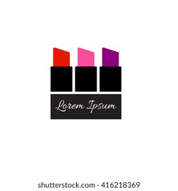 Makeup logo. Business identity element for make-up artist, beauty salon, cosmetic company, beauty products store, shop. Vector illustration isolated on white background, in modern flat style