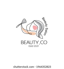 logotipo con el concepto de diseño de la ilustración de la cara femenina y el símbolo del pincel de maquillaje. Imagen de estilo lineal. Se puede usar para la industria de la salud, maquilladores, productos de belleza, etc.