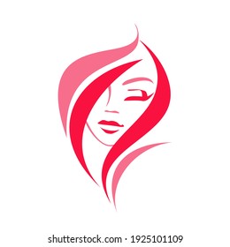 Makeup Logo. Hairstyle Beauty Salon. Girl Face Icon. Cosmetics And Cosmetology - Vector Emblem Isolate. Youth And Health