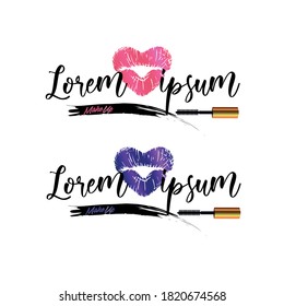 makeup logo lips heart vector