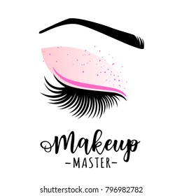 Makeup master logo. Vector illustration of lashes and brow. For beauty salon, lash extensions maker, brow master.