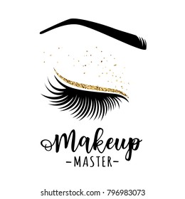 Makeup master logo. Vector illustration of lashes and brow. For beauty salon, lash extensions maker, brow master.