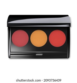 Makeup matte blush palette container. Compact blusher kit. Open make-up product case. Realistic vector illustration