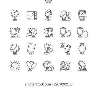 Makeup mirror. Beauty master. Organizer with cosmetics. Rotate mirror. Pixel Perfect Vector Thin Line Icons. Simple Minimal Pictogram