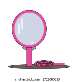 Espejo de maquillaje para llevar el peine y el peine. Fondo de pantalla de fondo. Folleto de negocios de diseño para el matrimonio. Ilustración vectorial Eps10. Aislado en fondo blanco.