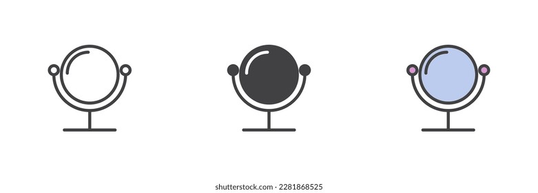 Make-up mirror different style icon set. Line, glyph and filled outline colorful version, outline and filled vector sign. Symbol, logo illustration. Vector graphics