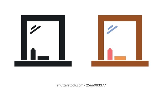 Makeup mirror icon set in black and colored