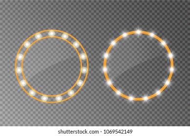 Makeup mirror isolated with gold lights. Vector illustration